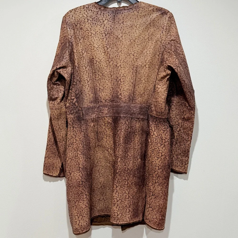 Scully Ladies Laser Cut Leather Coat Large L Tan Mid Length Fall Boho Luxury - Picture 4 of 11